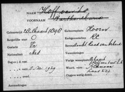 Register van andere inwonenden Hoorn 67, 1921-1939.//