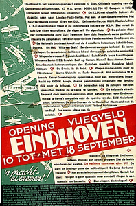 Aankondiging van de opening van de Gemeentelijke Luchthaven en van de aanvang van de Vliegweek Eindhoven