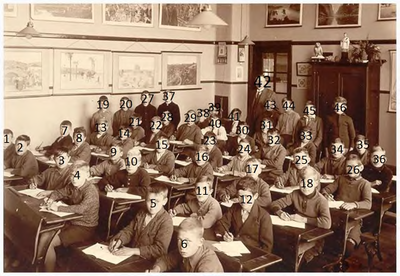 Een serie van 9 foto's betreffende de leerlingen van Aloysiusschool, 25 jaar jubileum onderwijs meester Winkelmolen 15-07-1933