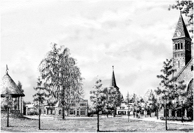 Serie van 6 computertekeningen waarop het station (Aalst-Waalre, 1920), St. Willibrorduskerk (Waalre), de boerderij van Mie Peels (Aalst, 1910) de Eindhovenseweg (Aalst, 1925), de markt (Waalre) en de windmolen (Waalre, 1937)