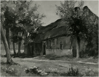 De Hut van Mie Peels aan het Leenderfietspad geschilderd door Karel Vermeeren