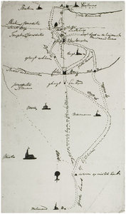 Reproductie schetsmatige eenvoudige kaart van de weg tussen Eindhoven en Helmond in 1807. NB: originele kaart behoort bij archief Wesselman (archief 12002) inventarisnummer 134.