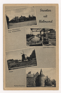 Vier afbeeldingen: - Mauritslaan, hoek President Rooseveltlaan; - Kanaaldijk; - Molenstraat, molen van Van Stekelenburg; - Kasteel