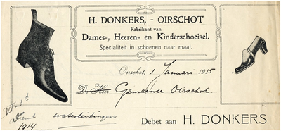 Een briefhoofd van H. Donkers, fabrikant van Dames-, Heeren- en Kinderschoeisel