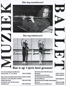 Affiche over vooropleiding ten behoeve van conservatorium en dansacademie in diverse plaatsen in Brabant