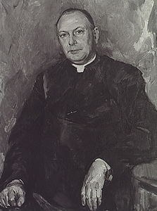 Portret vanC.F. Berkelmans (geb. Oisterwijk 1905, overl. Geldrop 1977), deken van Heeze, vervaardigd door Peer van den Molengraft