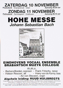 Uitvoering van de Hohe Messe van Bach door het Eindhovens Vocaal Ensemble in de Fatimakerk te Eindhoven en Pauluskerk te Uden