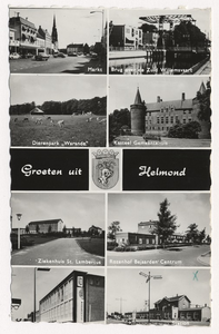 Acht afbeeldingen: - Markt; - Veestraatbrug; - Jan Visserpark; - Kasteel; - Ziekenhuis St. Lambertus; - Bejaardenhuis Rozenhof; - V & D in de Veestraat; - Stationsplein