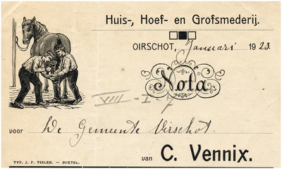 Oirschot Een briefhoofd van de huis-, hoef- en grofsmederij van C. Vennix