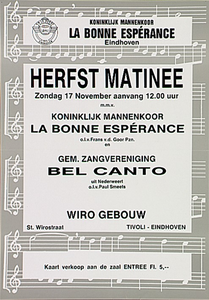 Uitvoering door het mannenkoor La Bonne Espérance en gem. zangvereniging Bel Canto in het Wirogebouw