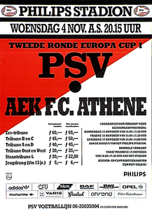 Tweede ronde Europ Cup I, PSV - AEK F.C. Athene in het Philips stadion